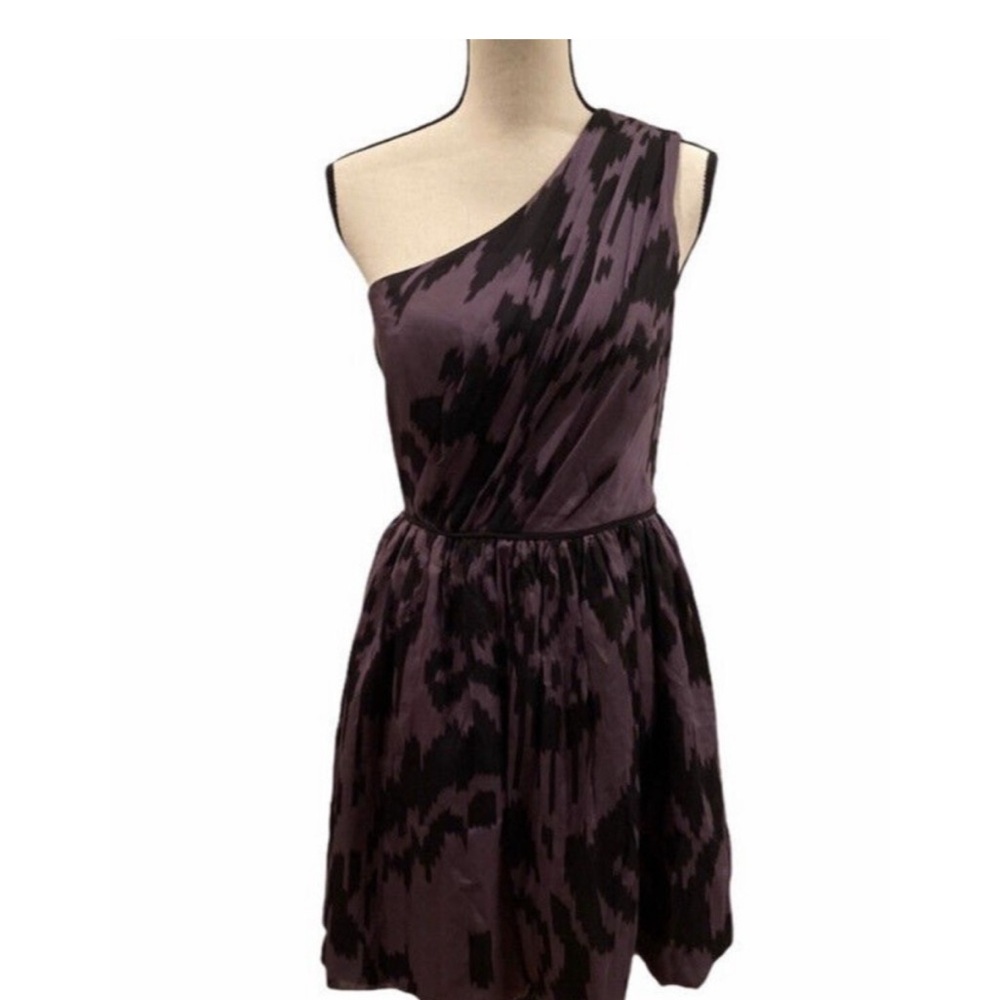 NWT Shoshanna Black & Purple Silk One Shoulder Cocktail Dress